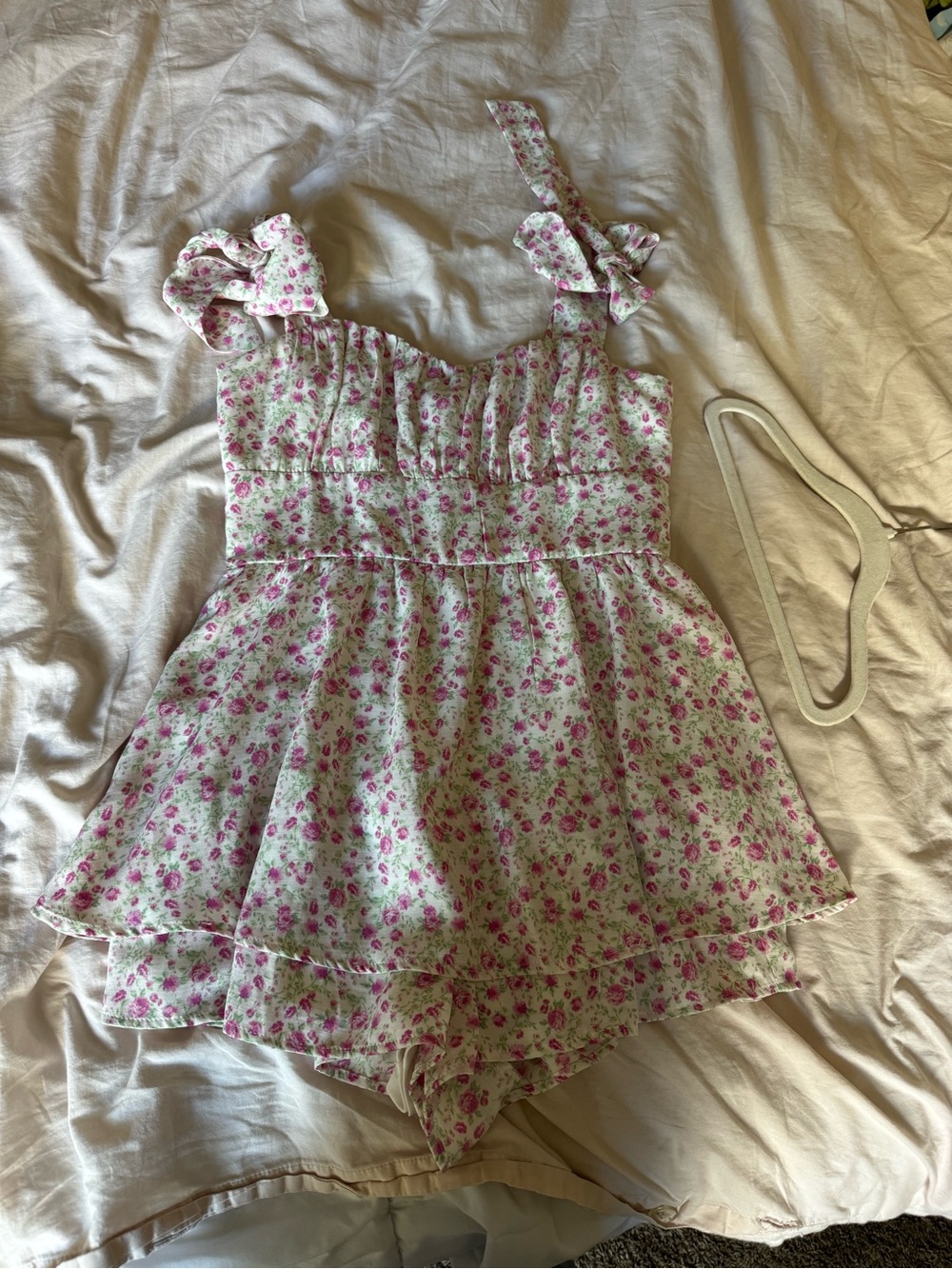 Altar'd State Pink Floral Tie-Shoulder Romper